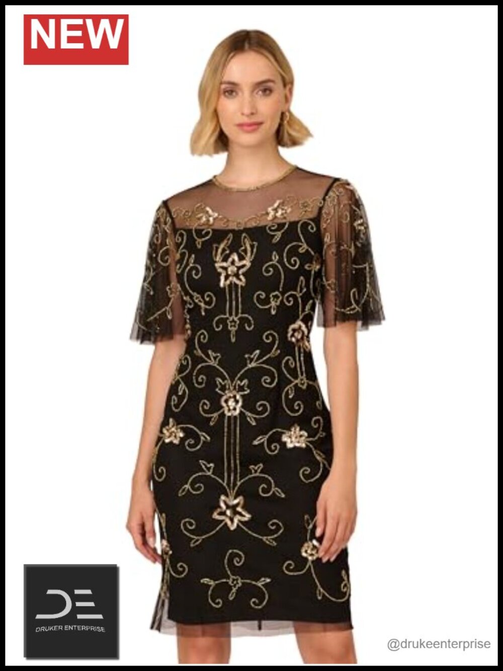 Beaded Illusion Neck Sheath Dress